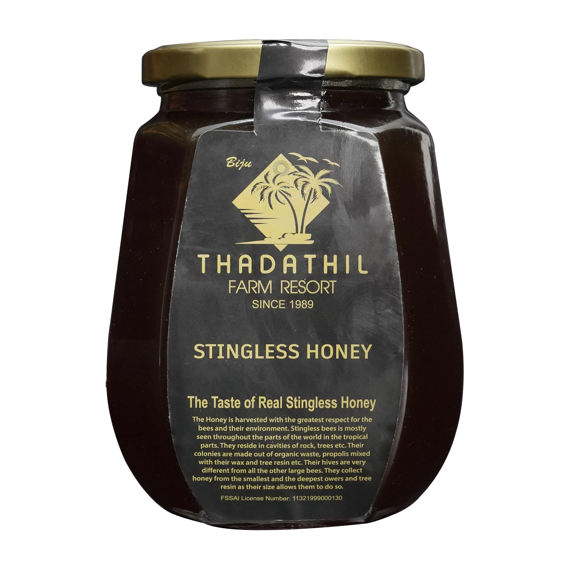 Biju Thadathil Farm Stingless Bee Honey 500 g | Pure Organic Cheruthen Honey Original | Raw & Pure Kerala Small Bee Madhu to Boost Immunity & Soothe Cough