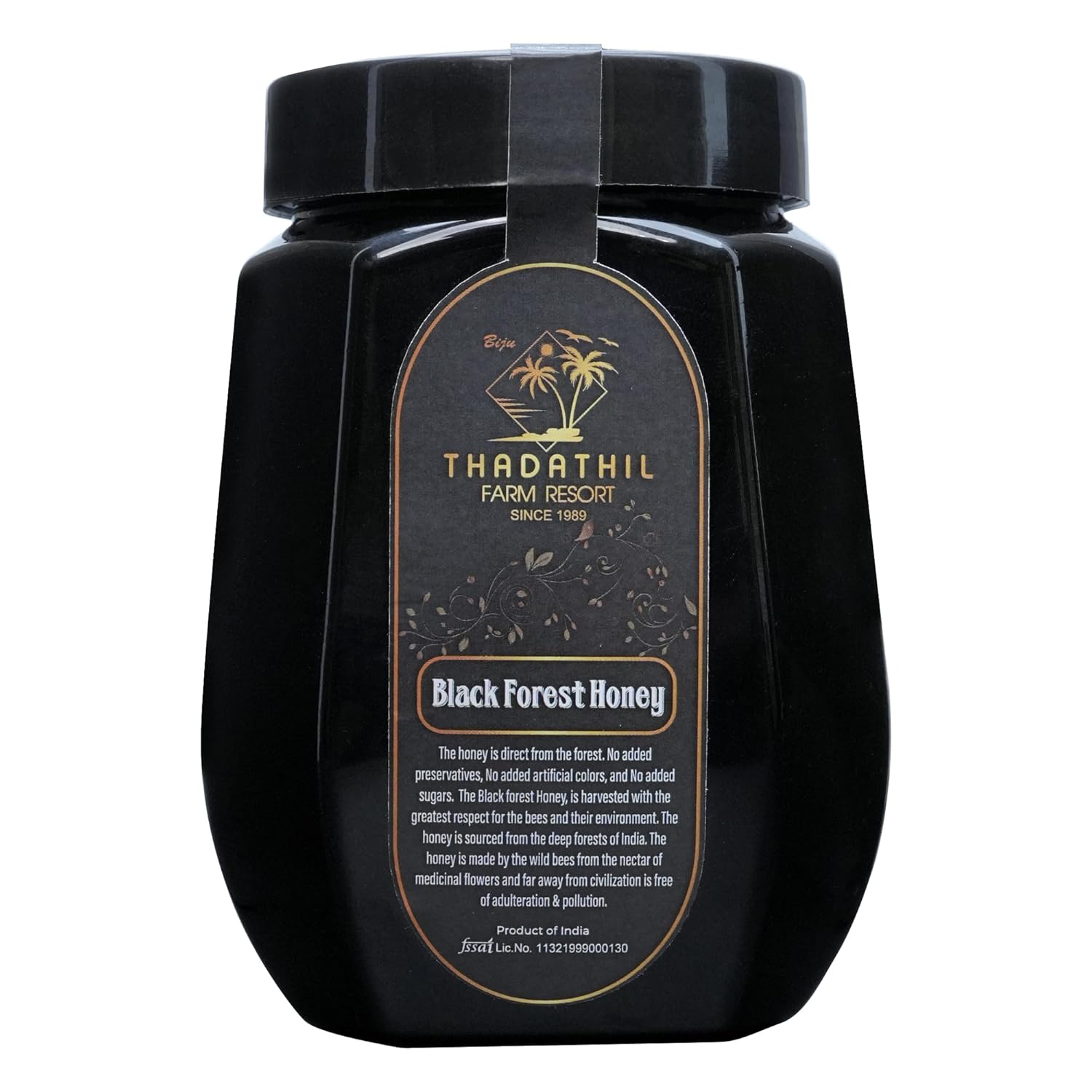 Biju Thadathil Farm Black Forest Honey 500g – Certified Organic by MQA | Organic Forest Honey Without Sugar | Raw, Wild, Unprocessed & Non-Pasteurized | Supports Gut & Skin Health
