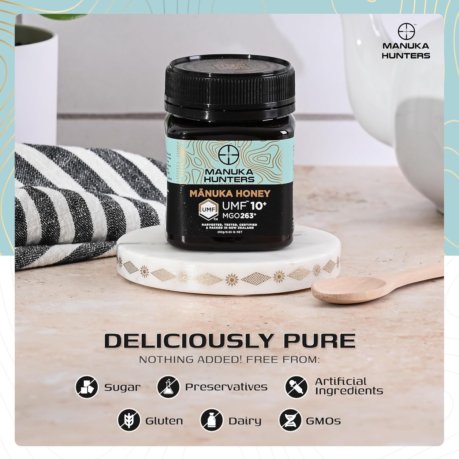 Manuka Honey UMF 10+ (MGO 263+) | Premium Raw Medical Grade Honey from New Zealand | UMF Certified for Purity, Potency & Wellness | 250g Jar