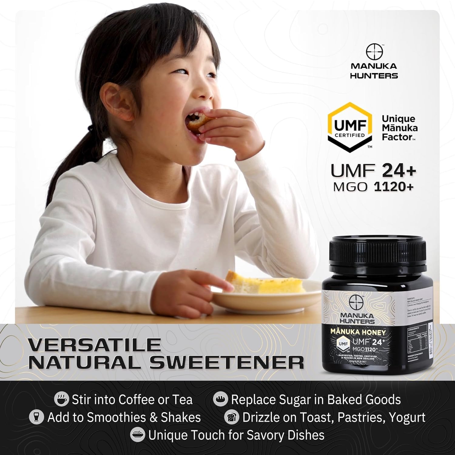 Manuka Honey UMF 24+ (MGO 1120+) | 100% Pure Raw High-MGO UMF Certified New Zealand Honey | Supports Immunity, Gut & Skin Health | Manuka Hunters 250g