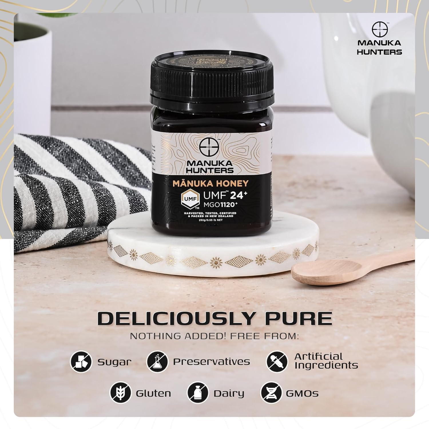 Manuka Honey UMF 24+ (MGO 1120+) | 100% Pure Raw High-MGO UMF Certified New Zealand Honey | Supports Immunity, Gut & Skin Health | Manuka Hunters 250g