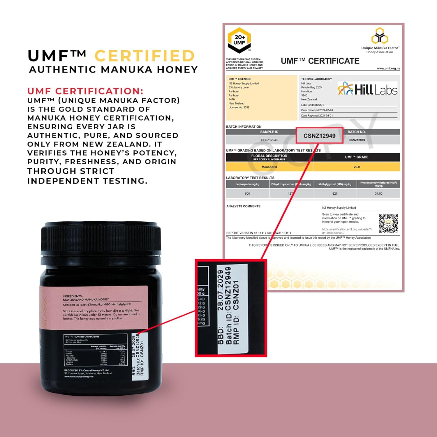 Manuka Honey UMF 15 + (MGO 514+) | 100% Pure Raw UMF Certified New Zealand Manuka Honey | Mānuka Hunters 250g Jar