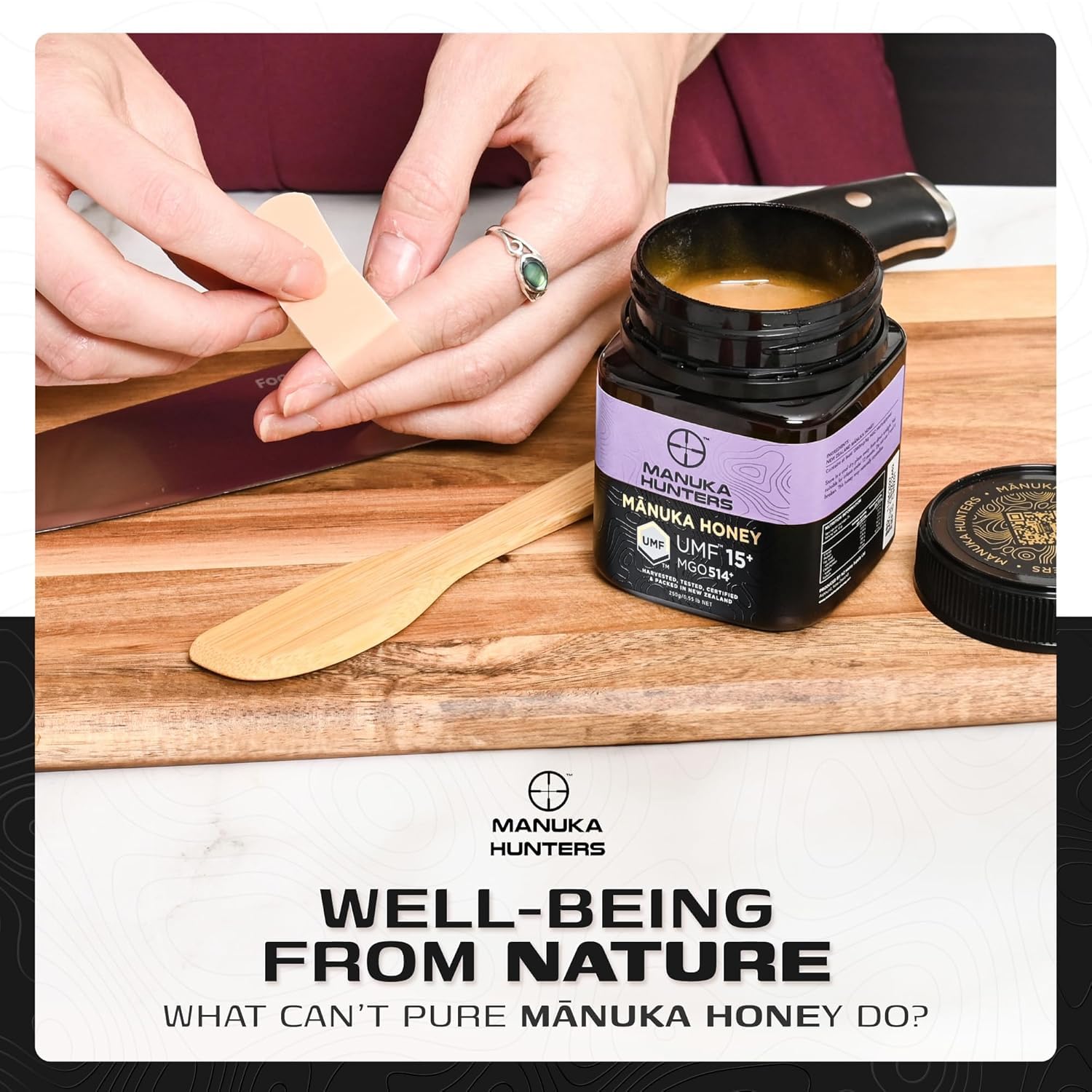 Manuka Honey UMF 15+ (MGO 514+) 250g × 2 | 100% Pure Raw Organic New Zealand Manuka Honey With Wooden Dipper & 3×15g Multiflora Spoon Pack | UMF Certified High MGO | Supports Immunity, Gut Health & Healing