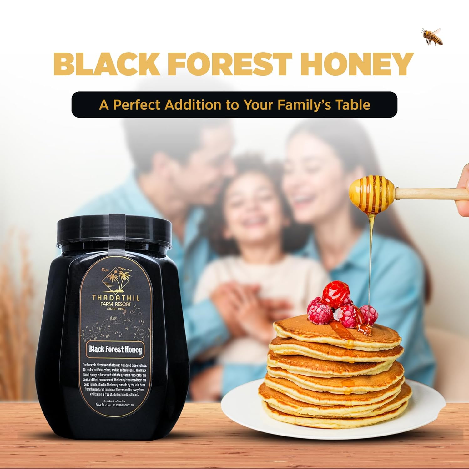 Biju Thadathil Farm Black Forest Honey 500g – Certified Organic by MQA | Organic Forest Honey Without Sugar | Raw, Wild, Unprocessed & Non-Pasteurized | Supports Gut & Skin Health