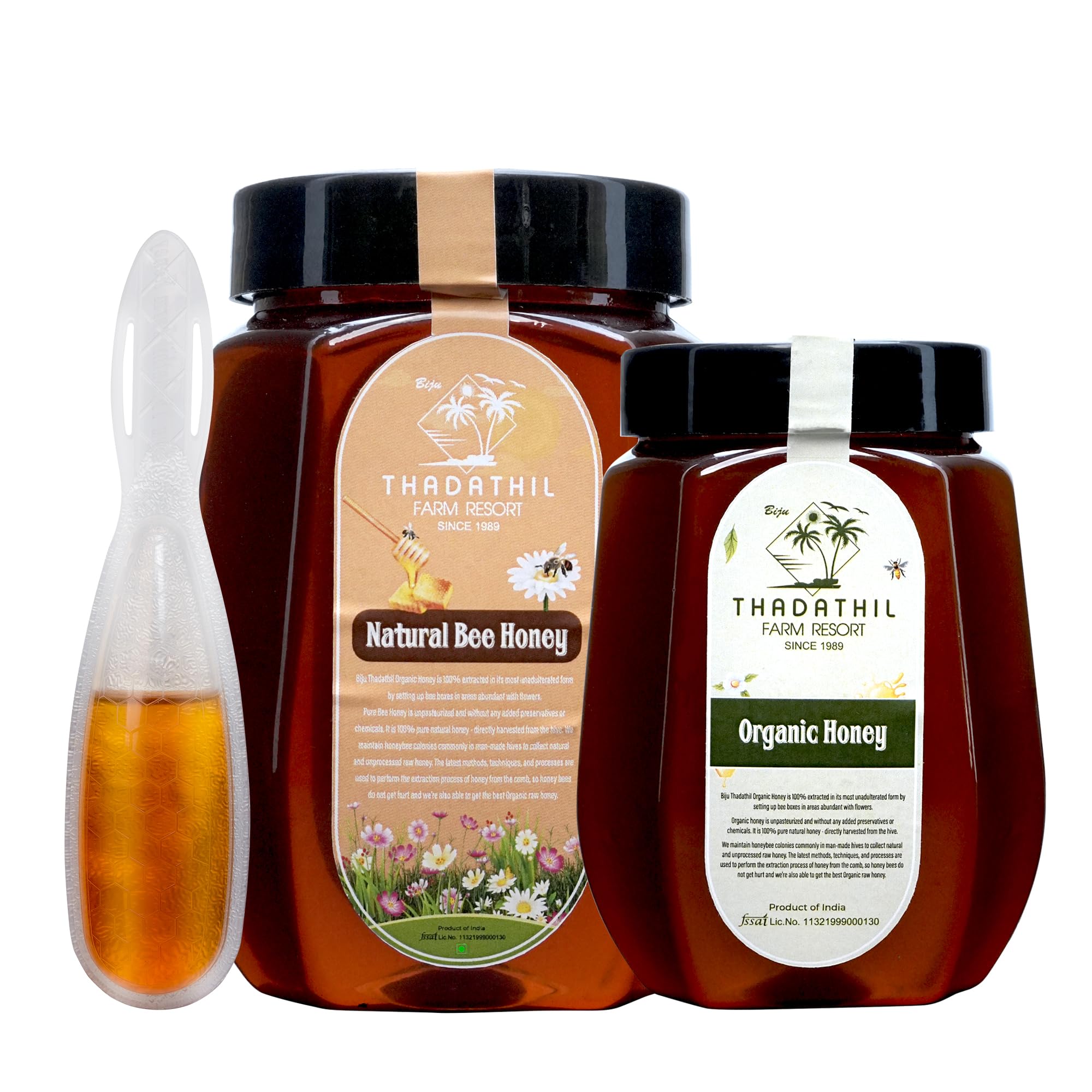 Biju Thadathil Farm | Honey Gift Pack | 100% Pure Bee Honey 1Kg & Black Forest Honey 500g with 15g Multiflora Spoon Pack | Natural, Raw, Unprocessed & Unheated | Ideal Healthy Gift for Family, Corporate & Festive & Christmas Hampers