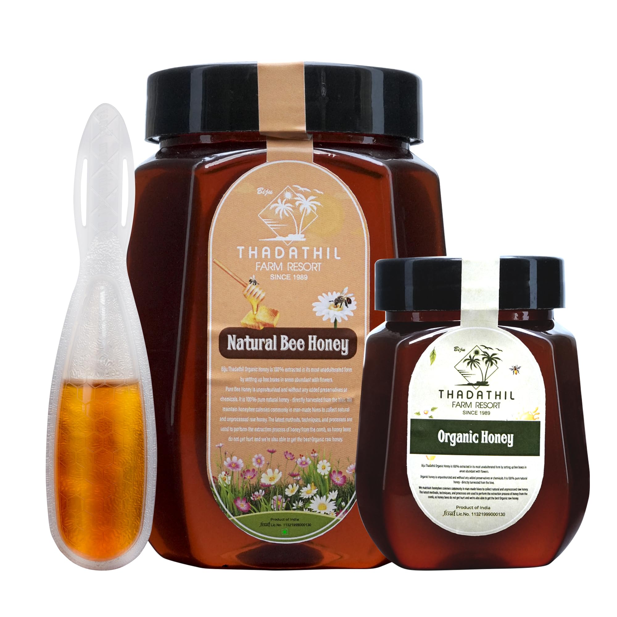 Biju Thadathil Farm | Honey Gift Pack | 100% Pure Bee Honey 1Kg & Black Forest Honey 500g with 15g Multiflora Spoon Pack | Natural, Raw, Unprocessed & Unheated | Ideal Healthy Gift for Family, Corporate & Festive & Christmas Hampers