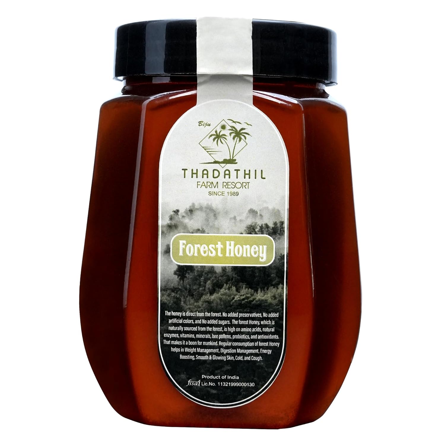 Biju Thadathil Farm Forest Honey 500g – Certified Organic by MQA | Raw, Organic Unprocessed Wild Forests | Real Pure Honey Without Sugar | Natural Support for Health, Beauty & Wellness | Since 1989