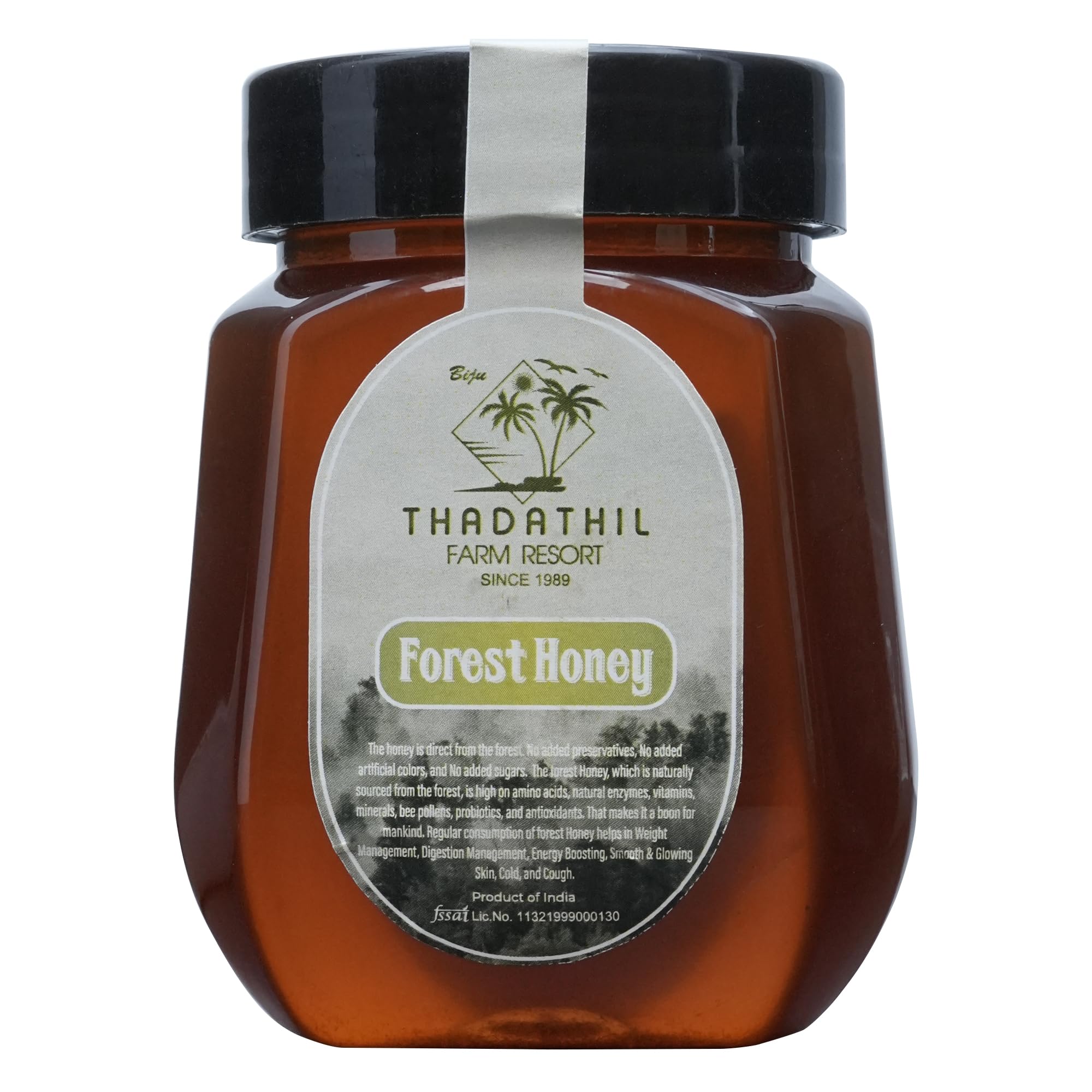 Biju Thadathil Farm Forest Honey 500g – Certified Organic by MQA | Raw, Organic Unprocessed Wild Forests | Real Pure Honey Without Sugar | Natural Support for Health, Beauty & Wellness | Since 1989