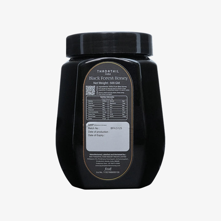 Biju Thadathil Farm Black Forest Honey 500g – Certified Organic by MQA | Organic Forest Honey Without Sugar | Raw, Wild, Unprocessed & Non-Pasteurized | Supports Gut & Skin Health