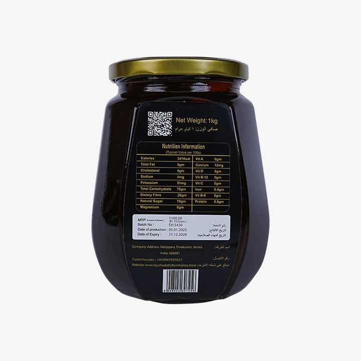 Biju Thadathil Farm Eucalyptus Honey – Raw, Organic Mono-Floral Honey from Nilgiri Forests | Certified by MQA | Unprocessed, Unpasteurized & Sugar-Free | 500g Glass Jar | Since 1989