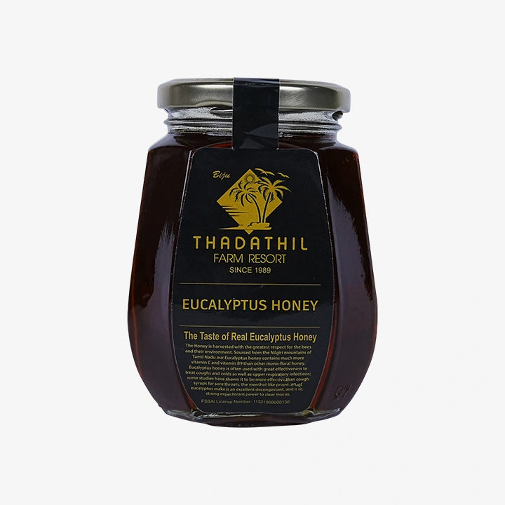 Biju Thadathil Farm Eucalyptus Honey – Raw, Organic Mono-Floral Honey from Nilgiri Forests | Certified by MQA | Unprocessed, Unpasteurized & Sugar-Free | 500g Glass Jar | Since 1989