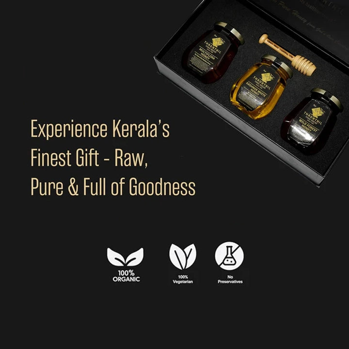 Biju Thadathil Farm Gift Hamper | Premium Honey Combo Pack of 3 – Kashmir White, Wild Forest & Multiflora (250g Each) with Wooden Dipper | Festive Gift for Family, Friends & Corporate Employees | Raw, Pure & Organic Honey (Copy)