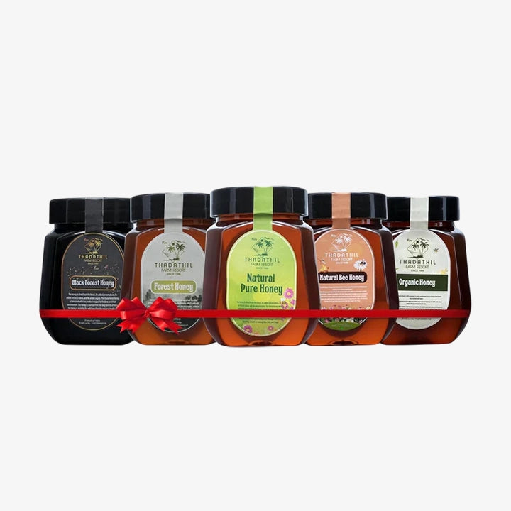 Biju Thadathil Farm Honey Combo Set (250g x 5 Jars) | Black Forest, Organic, Natural Pure, Bee Honey & Forest | 100% Pure, Raw & Natural