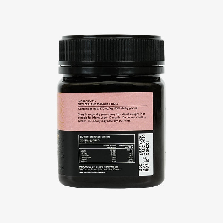 Manuka Honey UMF 20+ (MGO 830+) | 100% Pure Raw UMF Certified New Zealand Mānuka Honey | Premium Medical Grade | Manuka Hunters 250g
