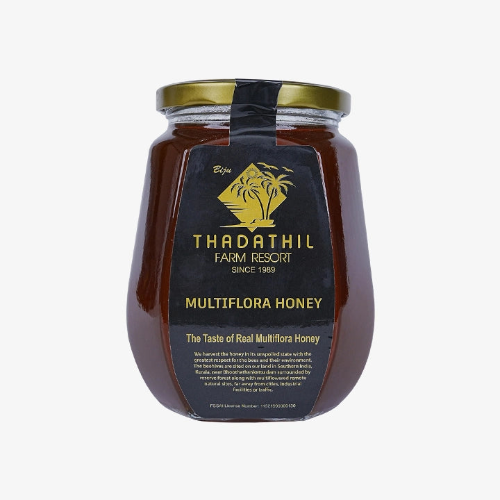 Biju Thadathil Farm Eucalyptus Honey – Raw, Organic Mono-Floral Honey from Nilgiri Forests | Certified by MQA | Unprocessed, Unpasteurized & Sugar-Free | 500g Glass Jar | Since 1989