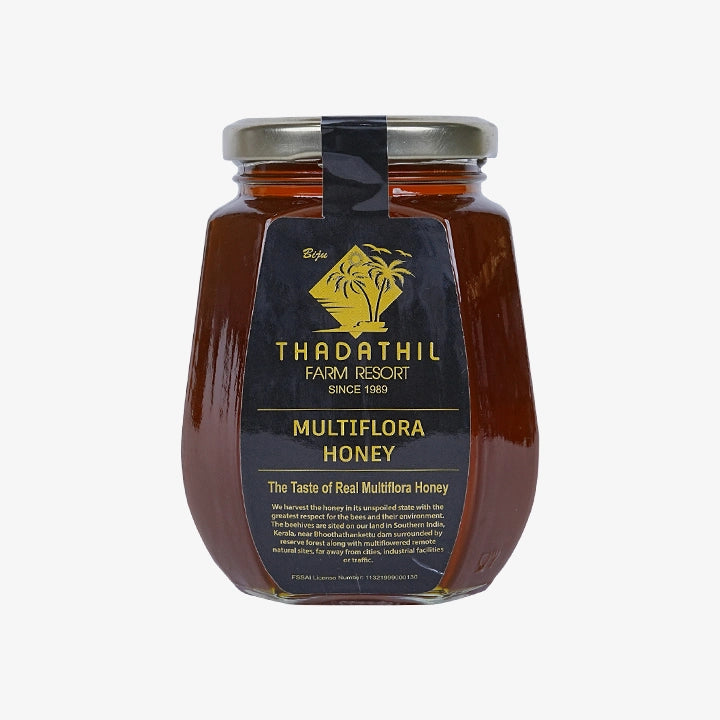 Biju Thadathil Farm Eucalyptus Honey – Raw, Organic Mono-Floral Honey from Nilgiri Forests | Certified by MQA | Unprocessed, Unpasteurized & Sugar-Free | 500g Glass Jar | Since 1989