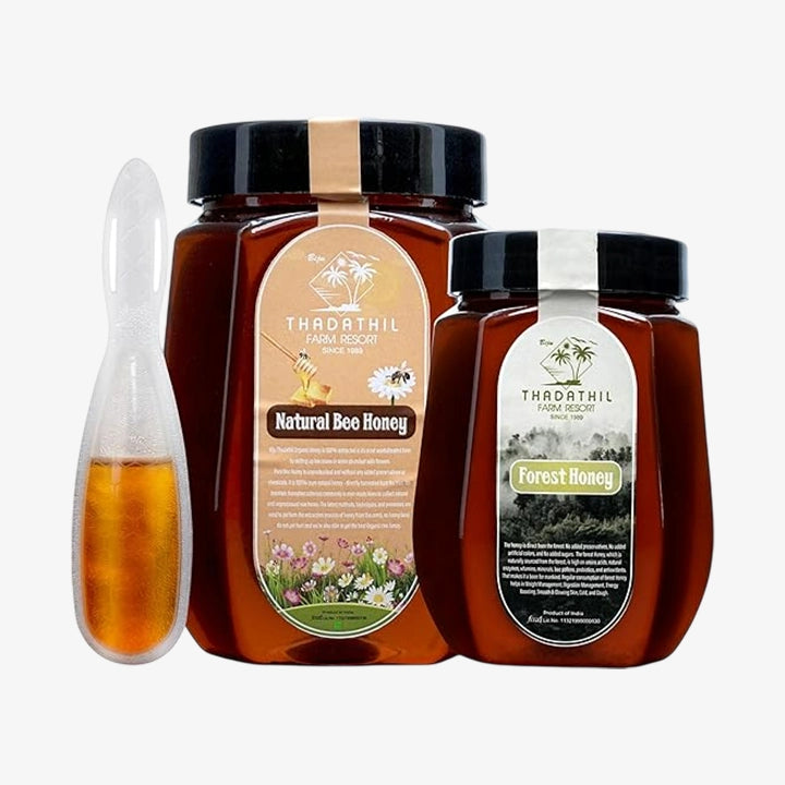 Biju Thadathil Farm | 100% Pure Raw Honey Gift Pack | Natural Bee & Black Forest Honey Combo 1.25Kg with 15g Multiflora Spoon | Unprocessed & Unheated Honey | Perfect Healthy Christmas & Festive Gift Set